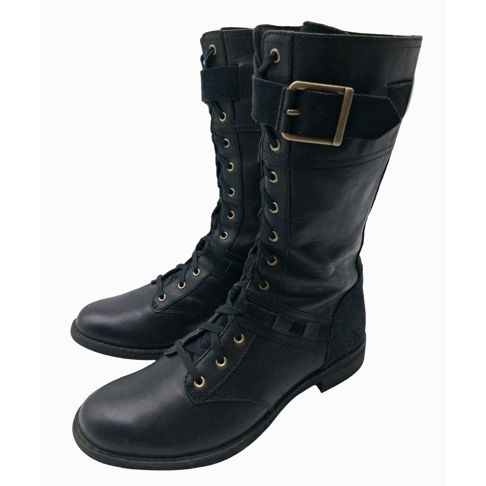 Timberland Earthkeepers Boots Womens Size 7.5 Black Leather Lace Up Zip Buckle